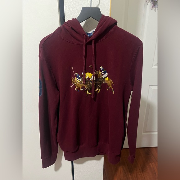 Men's Burgundy Polo Embroidered Hoodie - Picture 2 of 8